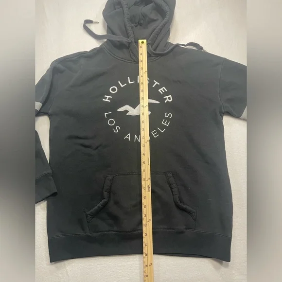 Hollister Black Logo Hoodie Men’s Large Fleece Pullover Cotton Blend Los Angeles - Picture 6 of 7